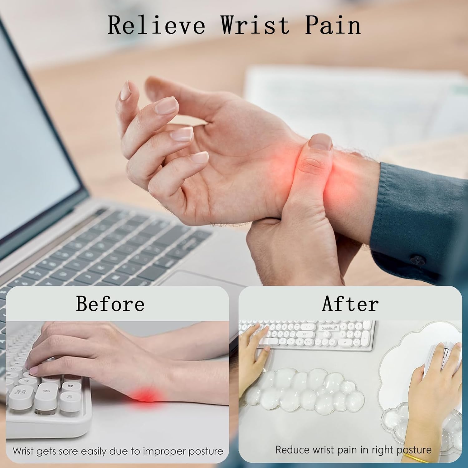 Gel Cloud Wrist Rest for Keyboard and Mouse Clear Mouse Pad with Wrist Rest 3PCS Ergonomic Cool Keyboard Wrist Pad Cute Acrylic Coaster Non-Slip Cute Transparent Mouse Wrist Pad for Computer Keyboard