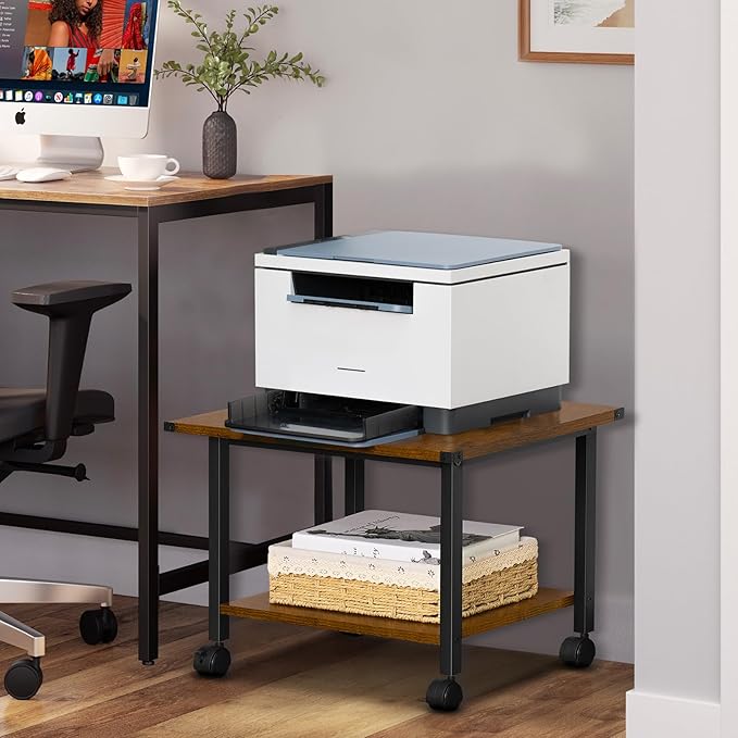 Lerliuo Under Desk Printer Stand, 2-Tier Industrial Mobile Printer Table - Image 5