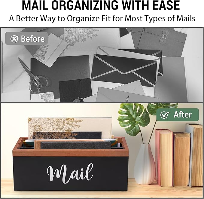 100% Real Wood Mail Organizer for Countertop, Dual-Sided Mail Script Design - Image 6