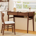 Tangkula Bamboo Mid Century Desk with 2 Storage Drawers, Home Office Study Writing Desk with Shelf & Cable Management Groove, Home Office Desk for Working & Learning (Brown)