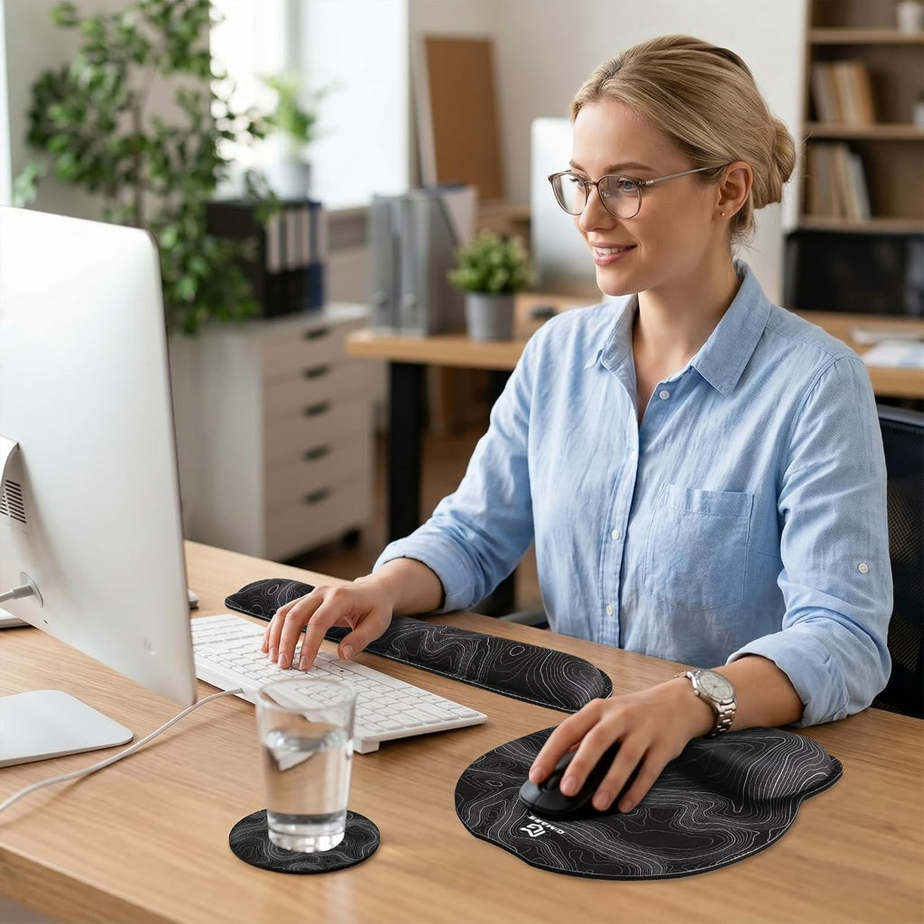 Gimars Upgrade 3 in 1 Enlarge Superfine Smooth Gel Ergonomic Mouse Pad Wrist Support and Keyboard Wrist Rest for Computer, Laptop, Mac, Gaming and Office, Durable, Comfortable and Pain Relief, Map