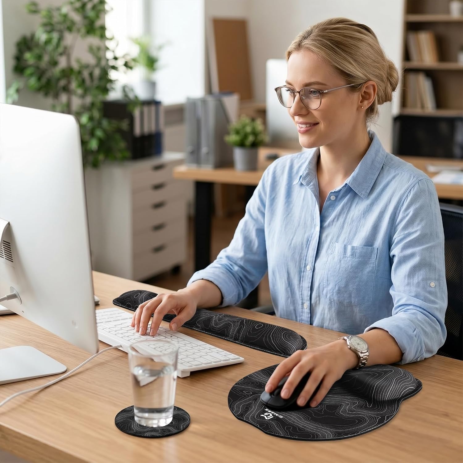 Gimars Upgrade 3 in 1 Enlarge Superfine Smooth Gel Ergonomic Mouse Pad Wrist Support and Keyboard Wrist Rest for Computer, Laptop, Mac, Gaming and Office, Durable, Comfortable and Pain Relief, Map