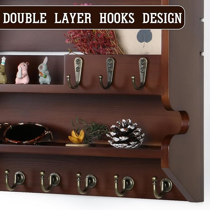 Mutsault Key Holder for Wall, Mail Organizer Wall Mounted, Luxury Walnut - Image 4