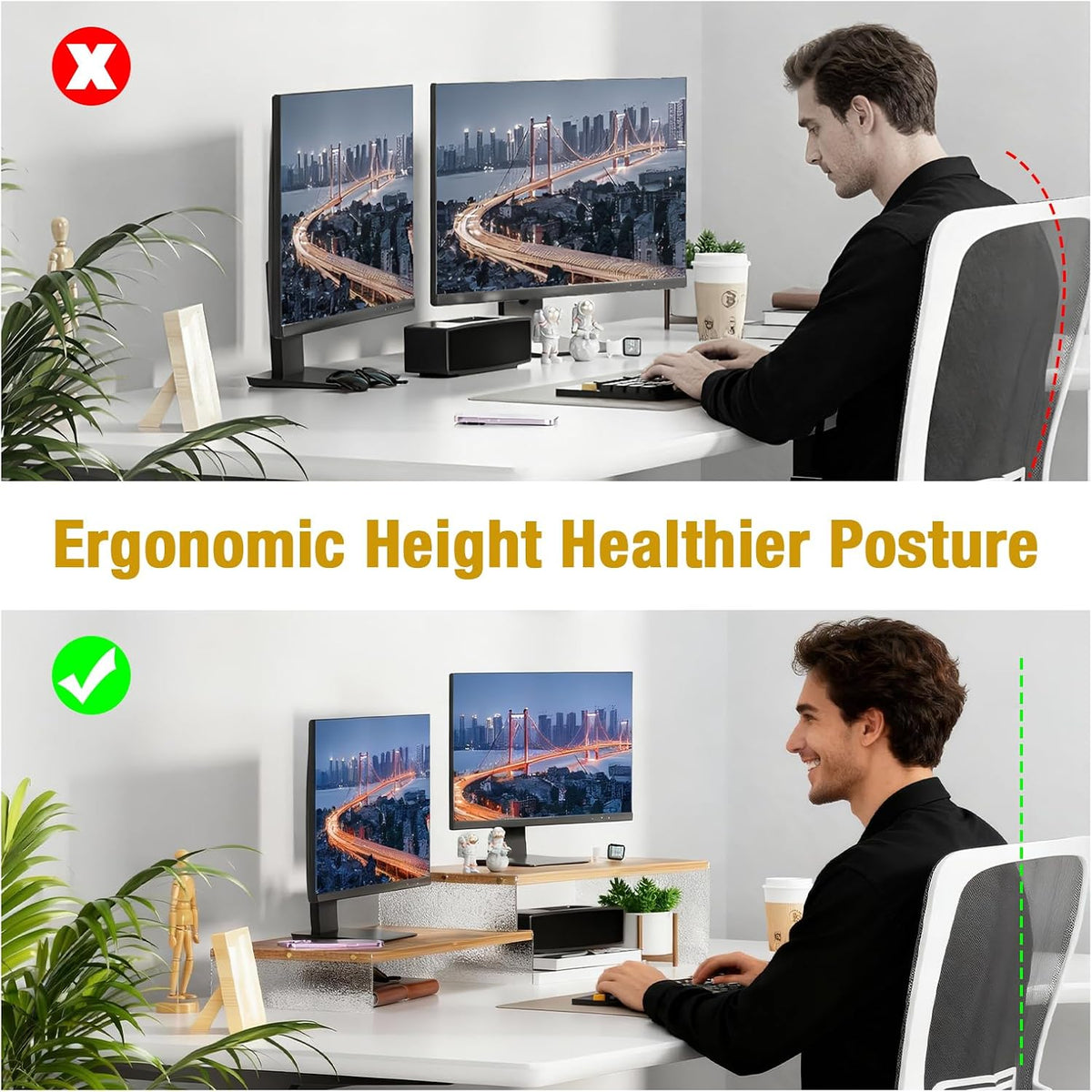 YGYQZ Adjustable Monitor Stand Riser, 9.4" ×19.3" Dual Monitor Desk...