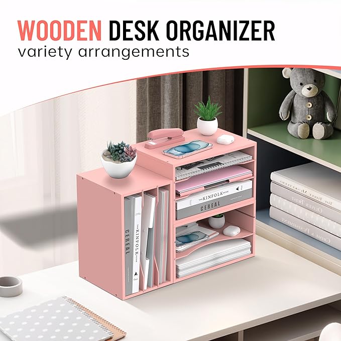SHARKWOODS Wood Desk Organizer, 3 Tier Paper Tray Organizer - Image 3