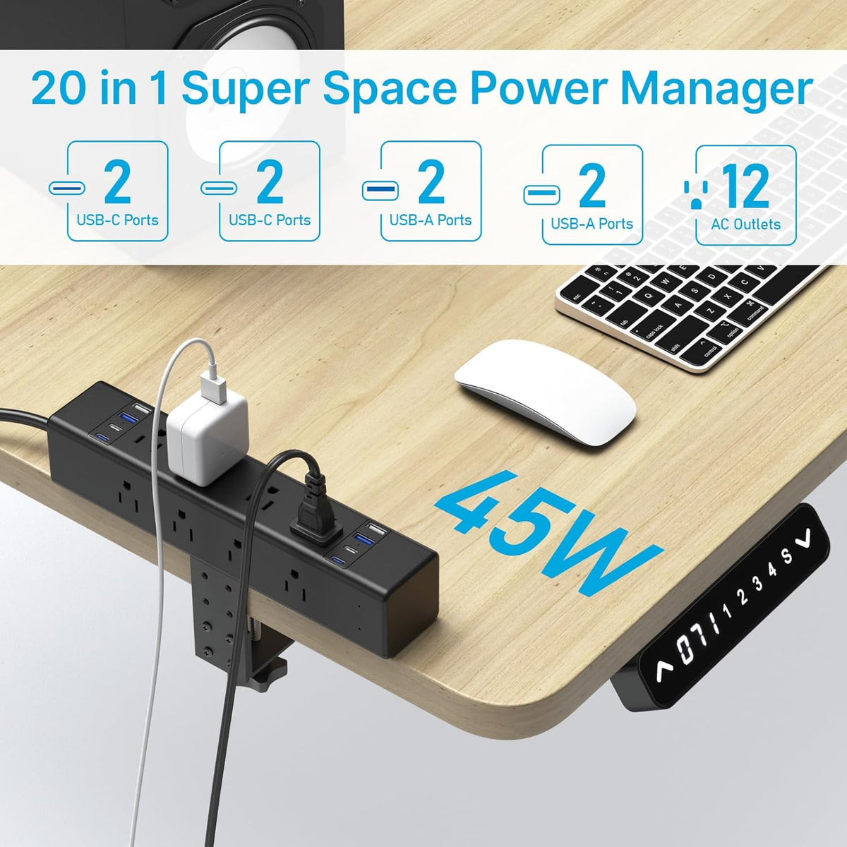 CCCEI 45W Per Side USB-C Desktop Outlet Station, Clamp Power Strip Surge Prot...