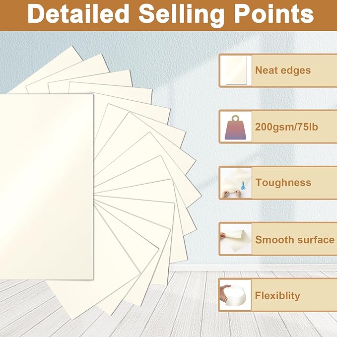 Silunkia 40 Sheets Cream Shimmer Cardstock 8.5 x 11 Ivory Paper, 75lb Off White - Image 3