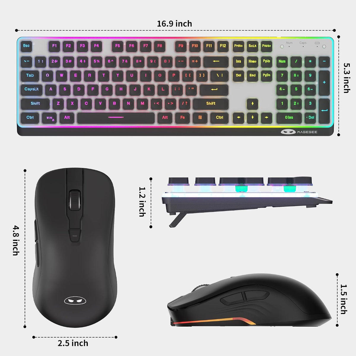 MAGEGEE Wireless Keyboard and Mouse Combo, 2.4G Full Size RGB Keyboard with 1...