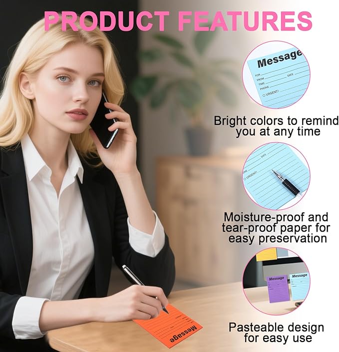 9 Pcs Colorful Phone Message Pad, 5.1×3.9 Inch Message Sticky Notes, - Image 6