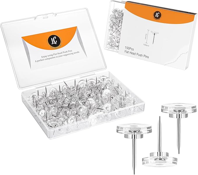 150 Pack Clear Push Pins Tacks by Luxurecourt, Flat Head Thumbtacks by Luxurecourt