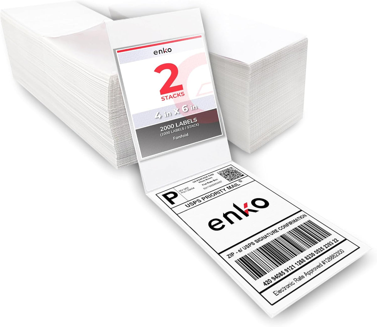 enKo 2 Stacks/2000 Labels 4"x6" Fanfold Direct Thermal Labels Compatible