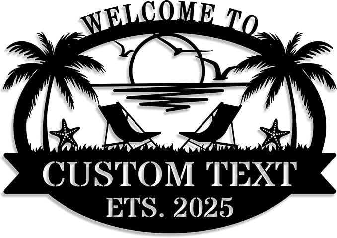 Custom Metal Coastal Beach House Welcome Sign, Personalized Patio and Pool Sign by HZYCYYFC