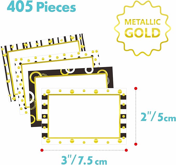 405 PCS Gold Metallic Name Tag, Blank Name Labels in 15 Designs - Image 2