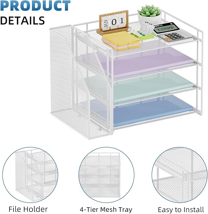 Marbrasse Desk Organizer and Accessories，4-Tier Paper Letter Tray Organizer - Image 4