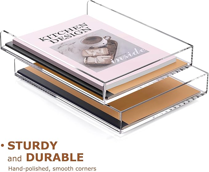 SANRUI 2 Tier Acrylic Stackable Paper Letter Tray, Vertical A4 File Desk - Image 7