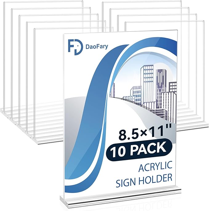Daofary Acrylic Sign Holder 8.5 x 11 Inches 10 Pack, Double-Sided Stand up by Daofary
