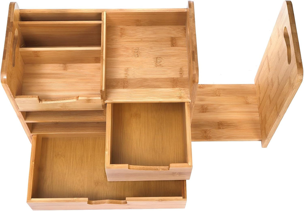 zoofox bamboo desk organizer with adjustable file holder, main product view