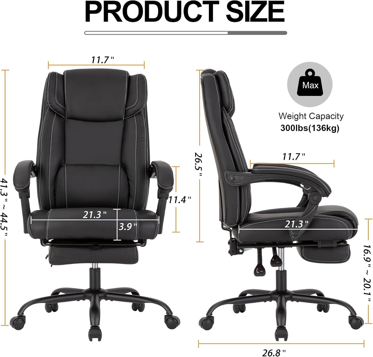 Reclining Office Chair with Footrest,Ergonomic Home Office Desk Computer Chai...