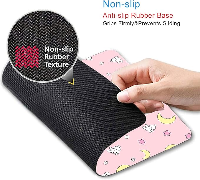 IMAYONDIA Pink Kawaii Mouse Pad, Cute Moon Bunny Small Mouse Mat，Aesthetic - Image 3