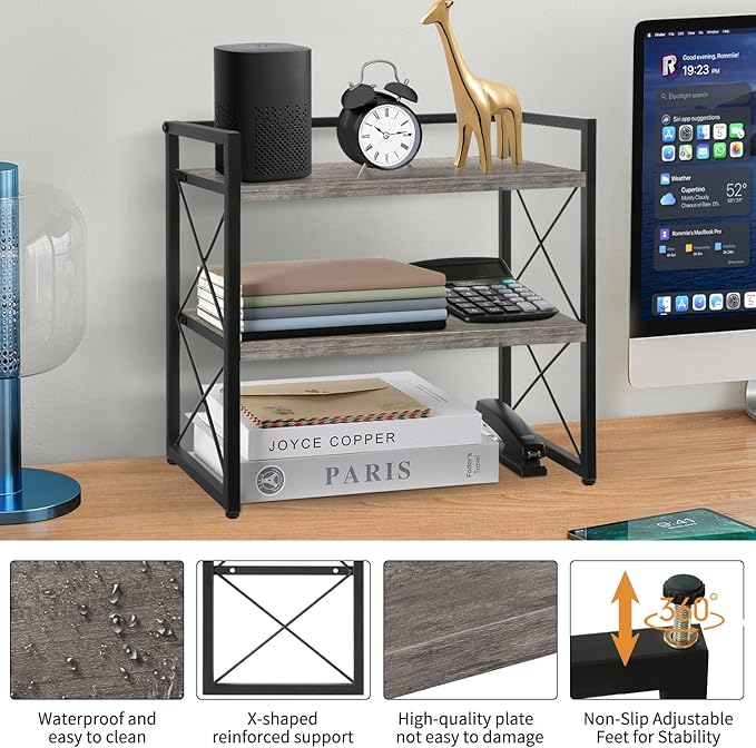 YINMIT Desktop Shelf Organizer, 2 Tier Office Shelves, Wood Desk Organizer - Image 4