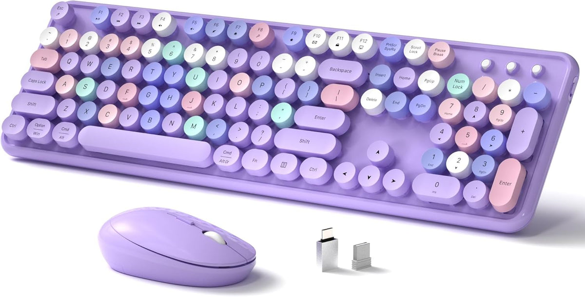 Links9+ Colorful Wireless Keyboard and Mouse Combo (Purple Colorful)