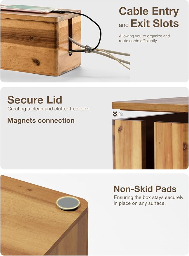 TIDITA Acacia Wood Cable Management Box Round Edge - Image 3
