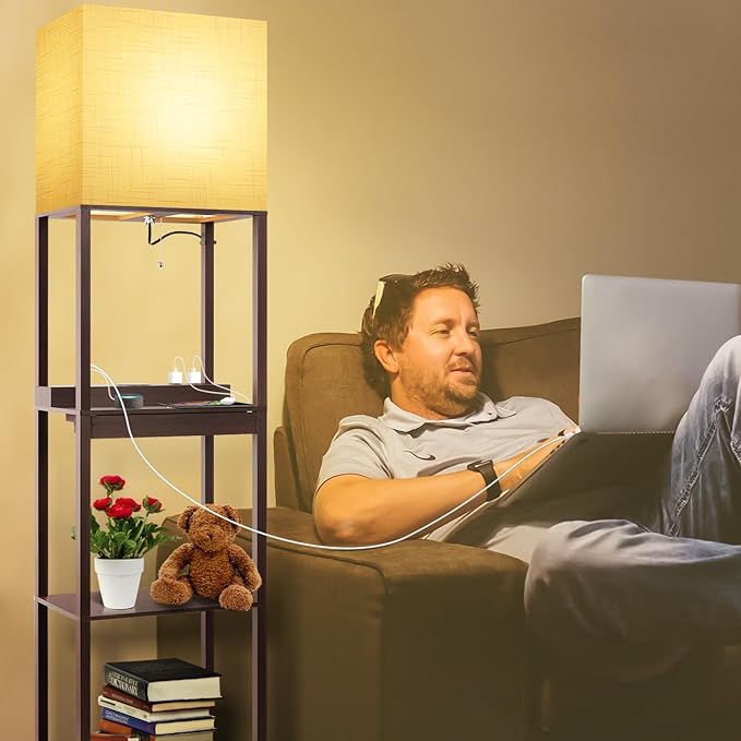 RUNTOP Floor Lamp with Shelves, Modern Standing Lamp with Wireless Charger - Image 6