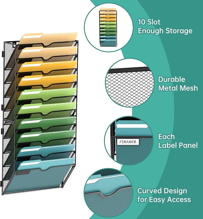 SUPEASY Wall File Organizer Mesh Office Mail Holder, Hanging Wall Organizer - Image 3