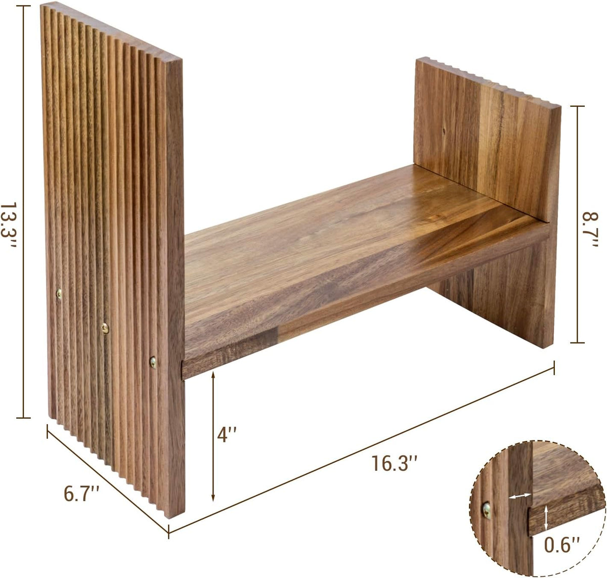 MyGift Premium Acacia Solid Wood Adjustable Desktop Book Shelf with Fluted Si...