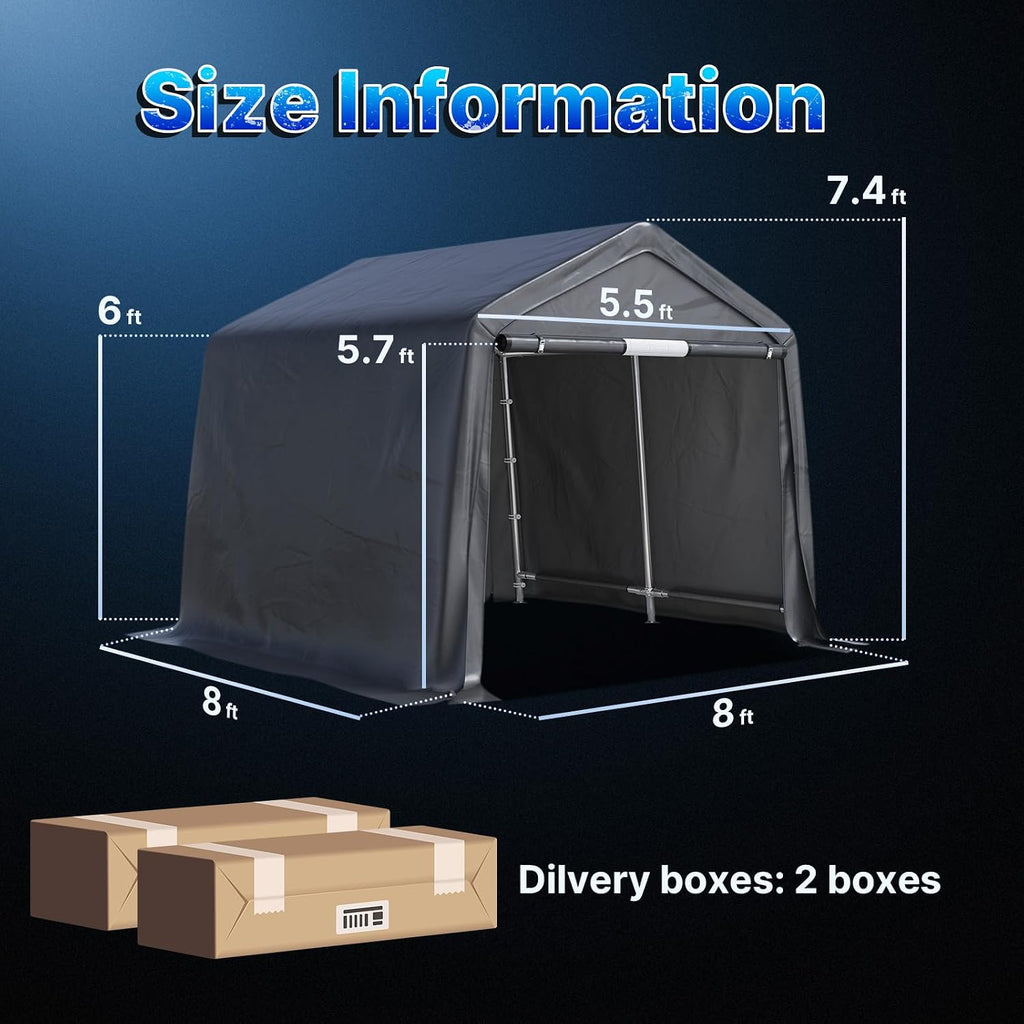 advance outdoor 8x8 ft storage shelter garage tent showing dimensions