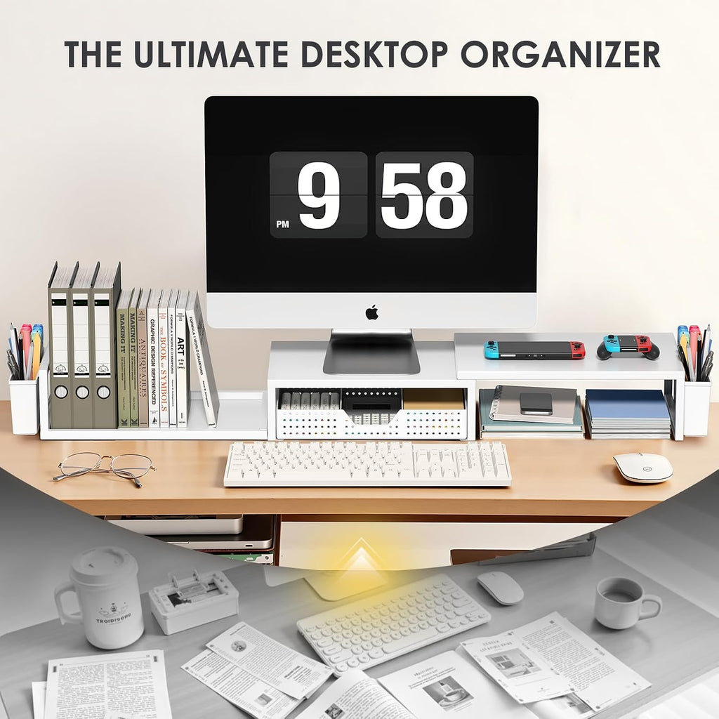 opnice desk organizers and accessories, dual monitor stand showing dimensions