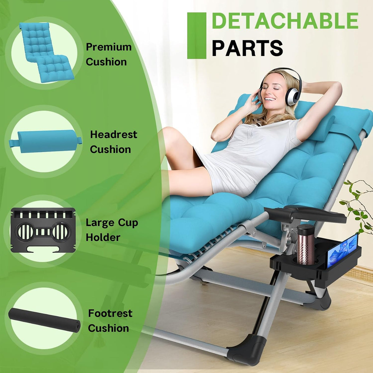 ZENPETIO 29In XL Zero Gravity Chair, 440LBS with Cushion