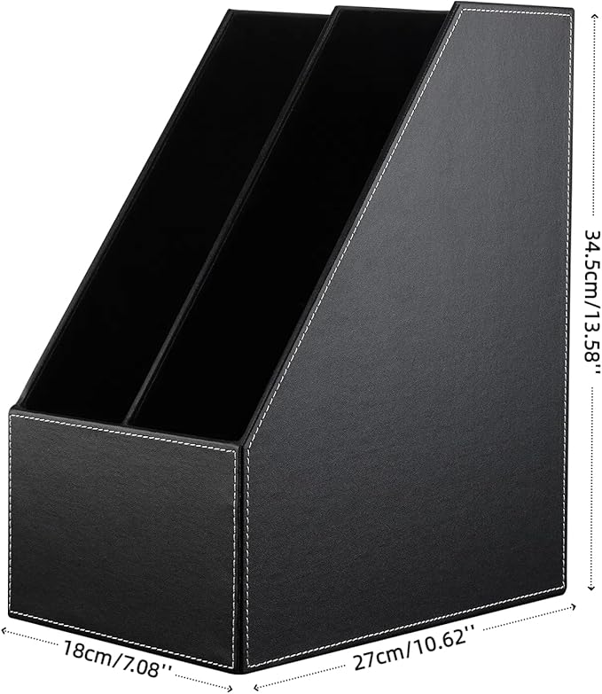 KINGFOM Wooden Leatherette Desktop File Folder Organizer and Document File - Image 3