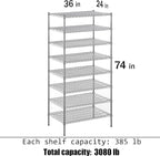 Regal Altair 24" Deep x 36" Wide x 74" Height Wire Shelving Kit | 8-Tier | NSF - Image 3