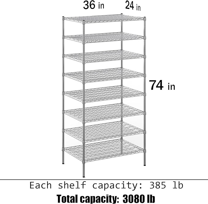 Regal Altair 24" Deep x 36" Wide x 74" Height Wire Shelving Kit | 8-Tier | NSF - Image 3
