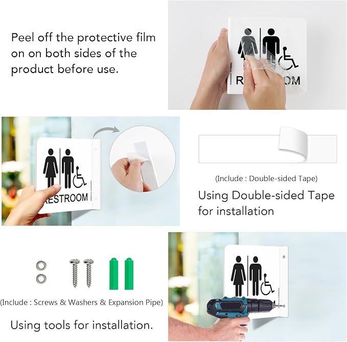 Faittoo Restroom Sign, Bathroom Signs, 4 Pack 6 x 6 Inches Acrylic Sign - Image 5