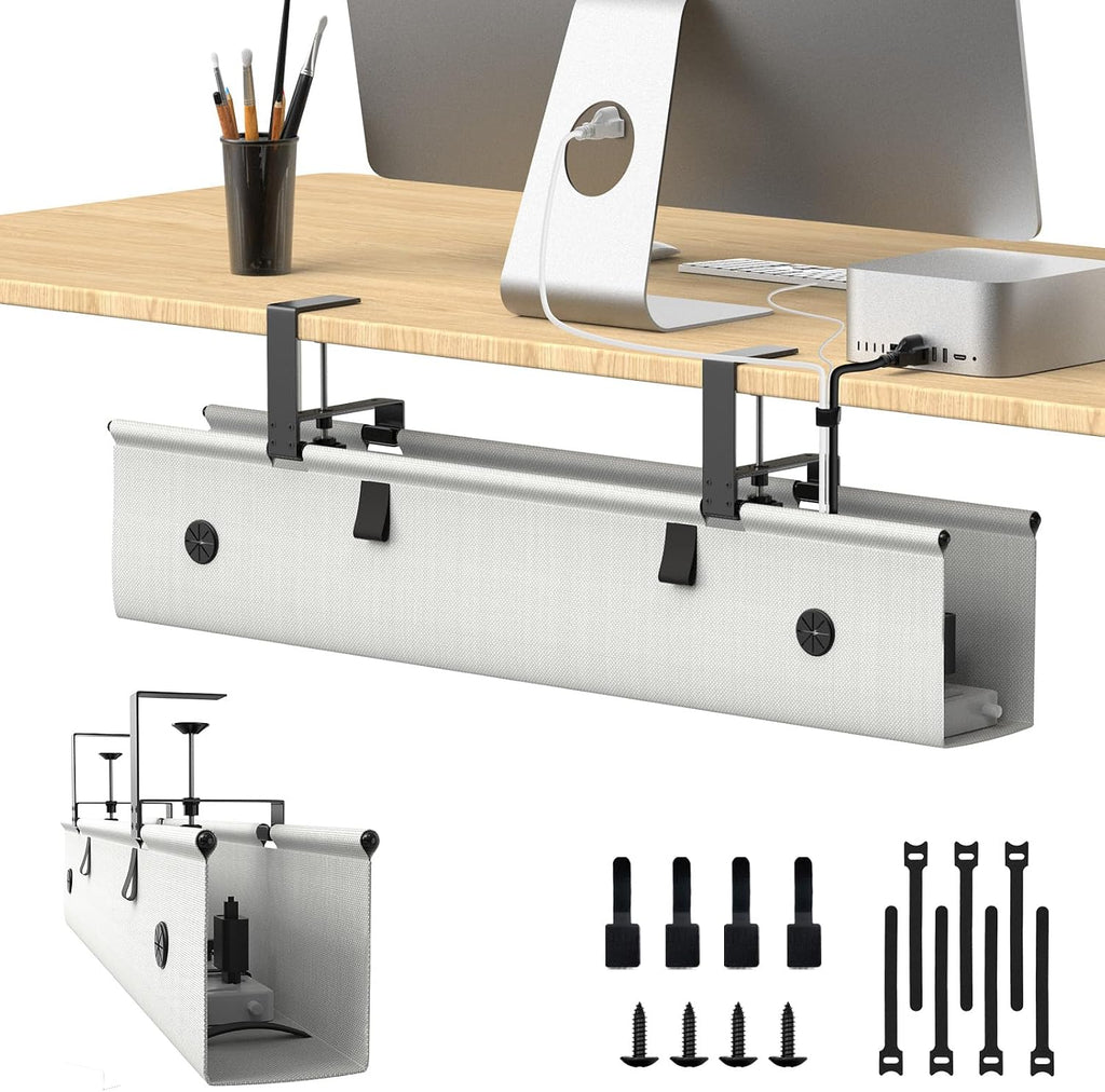 KIGJU Under Desk Cable Management Tray, 30-inch No-Drill Cord Organizer