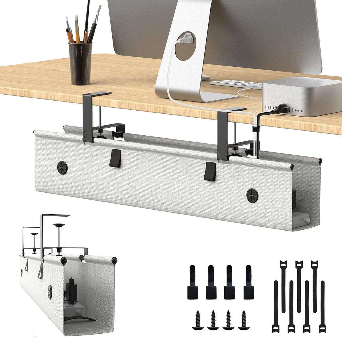 KIGJU Under Desk Cable Management Tray, 30-inch No-Drill Cord Organizer