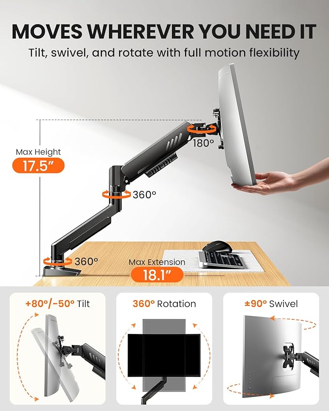 ErGear Single Monitor Arm, Fully Adjustable Monitor Mount - Image 4