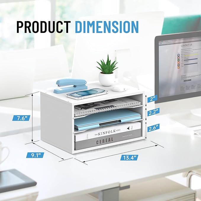 SHARKWOODS Wood Desk Organizer, 3 Tier Paper Tray Organizer - Image 2