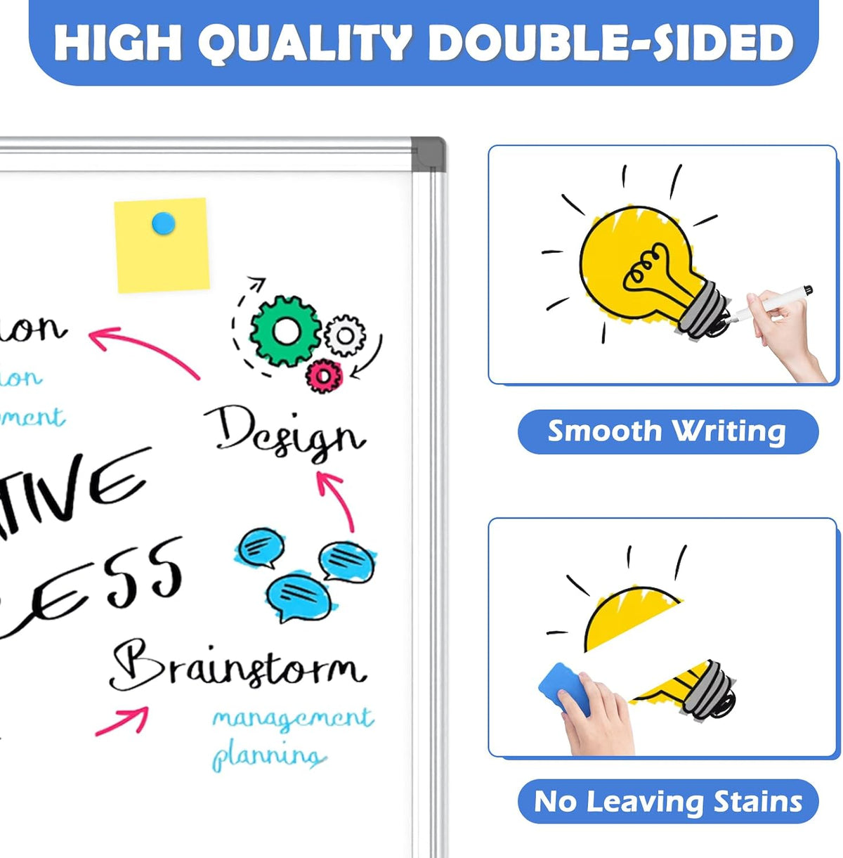 WALGLASS Double-Sided White Board 30x20 Dry Erase Magnetic for Wall
