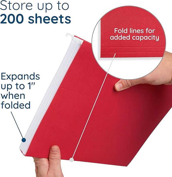 25 Blue Summit Supplies Red Hanging File Folders Letter Size – Durable 11pt - Image 3