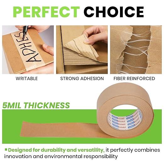 ADHES Water Activated Tape 2" x 55yds, 6 Rolls, Reinforced Kraft Gummed Paper - Image 3