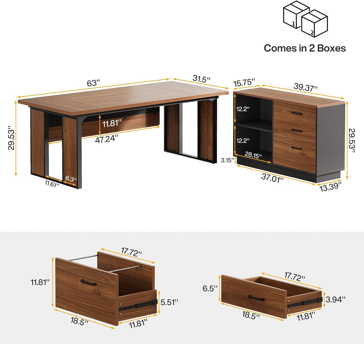 Tribesigns 63‘’ L-Shaped Executive Desk, Office Table with 47-Inch Drawers Ca...