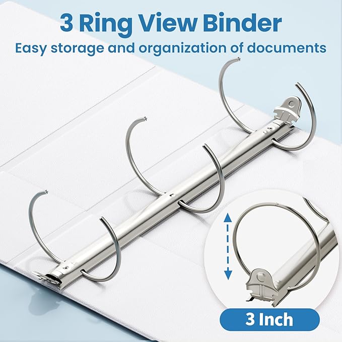 SUNEE 3 Inch Binders 3 Ring 12 Pack, Large Clear View Binders Bulk Three Ring - Image 3