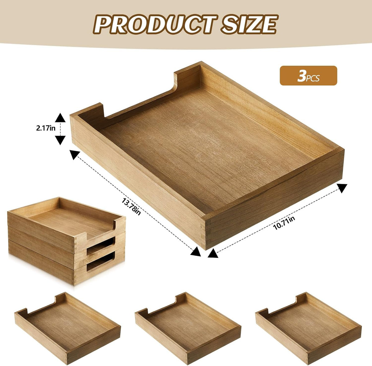 Fulmoon 3 Pcs Stackable Wood Letter Tray A4 Size Desk File Organizer