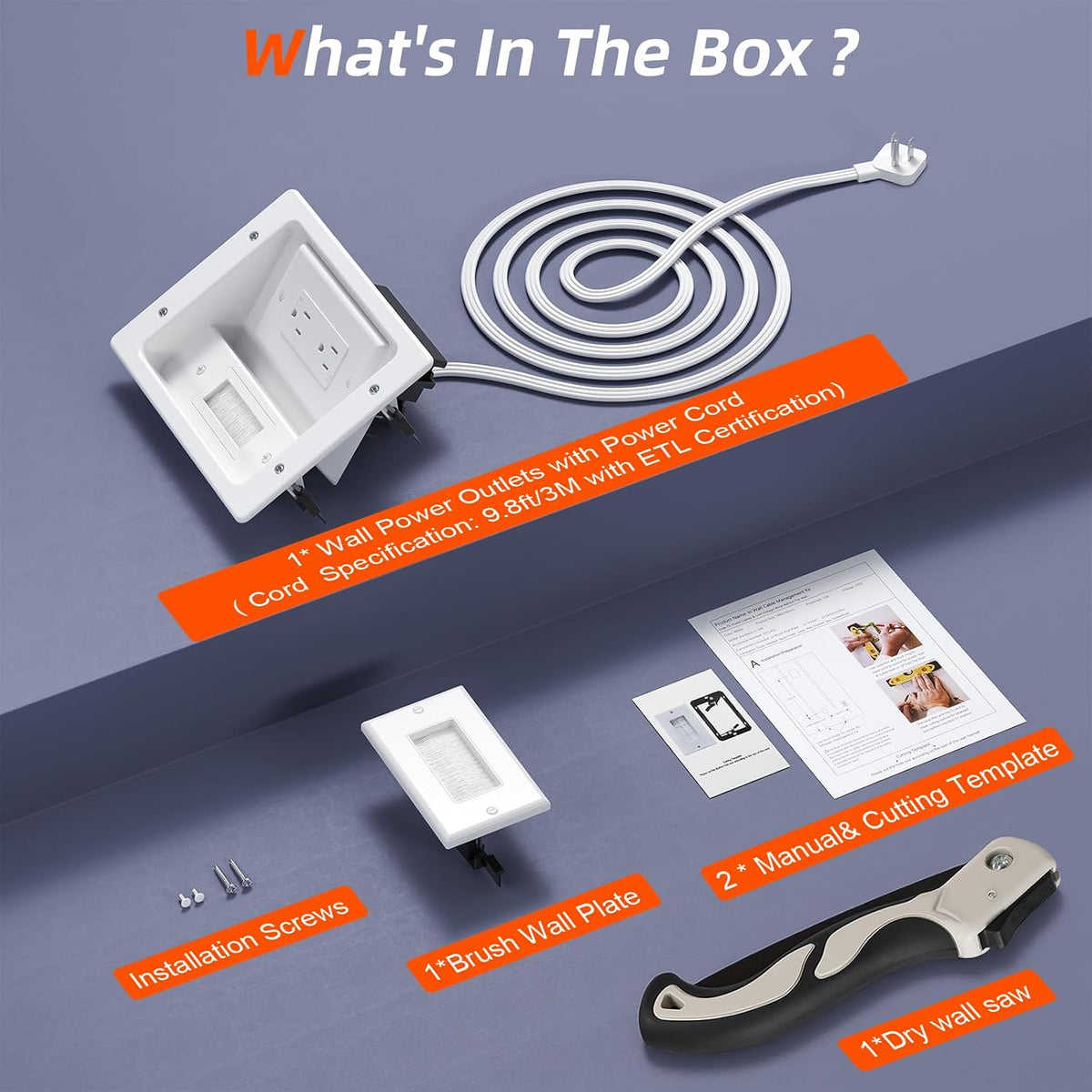 in Wall Cable Management Kit,TV Cable Hider Wall Kit with Brush Wall Plate an...