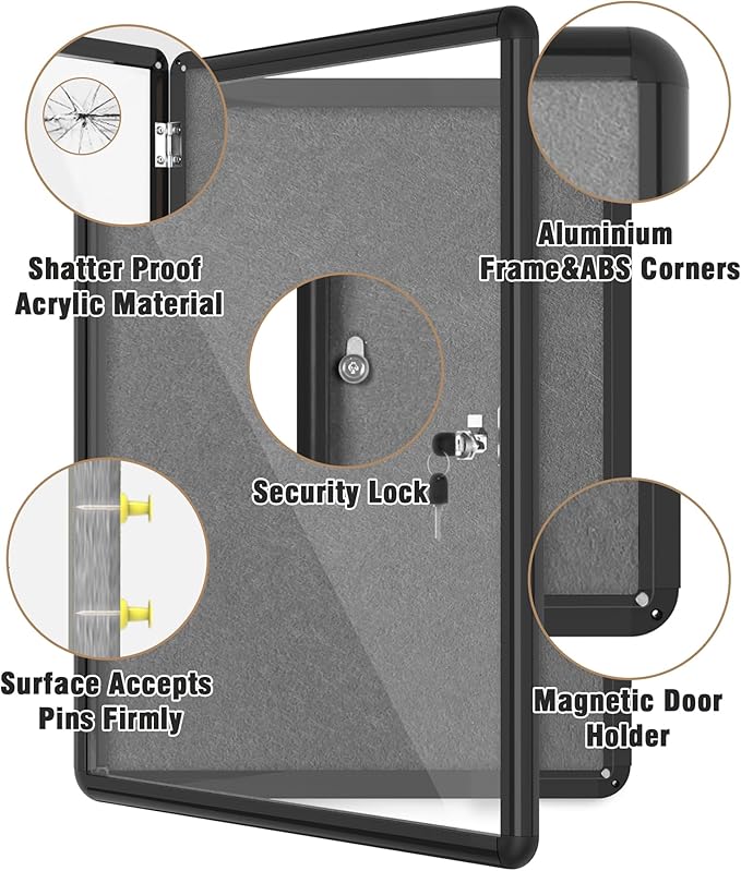 Mifuro 26"x20" Enclosed Bulletin Board, Lockable Weather-Resistant Aluminum - Image 3