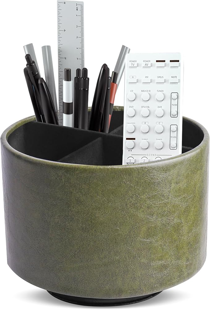 Hennaja Round Leather Art Supply Organizer, Remote Control Holder, 360 Degree by Hennaja