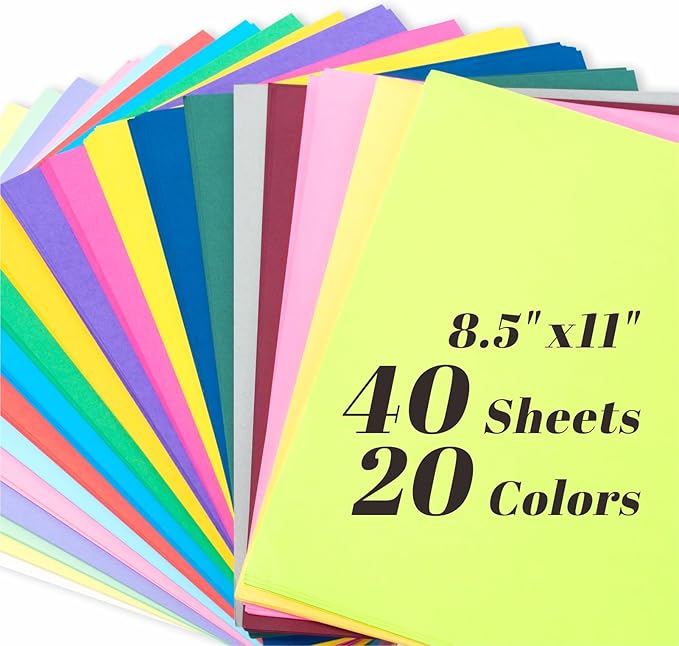 Keketer 40 Sheets Colored Cardstock 20 Assorted Colors, 65lb/180gsm 8.5" x 11" by Keketer
